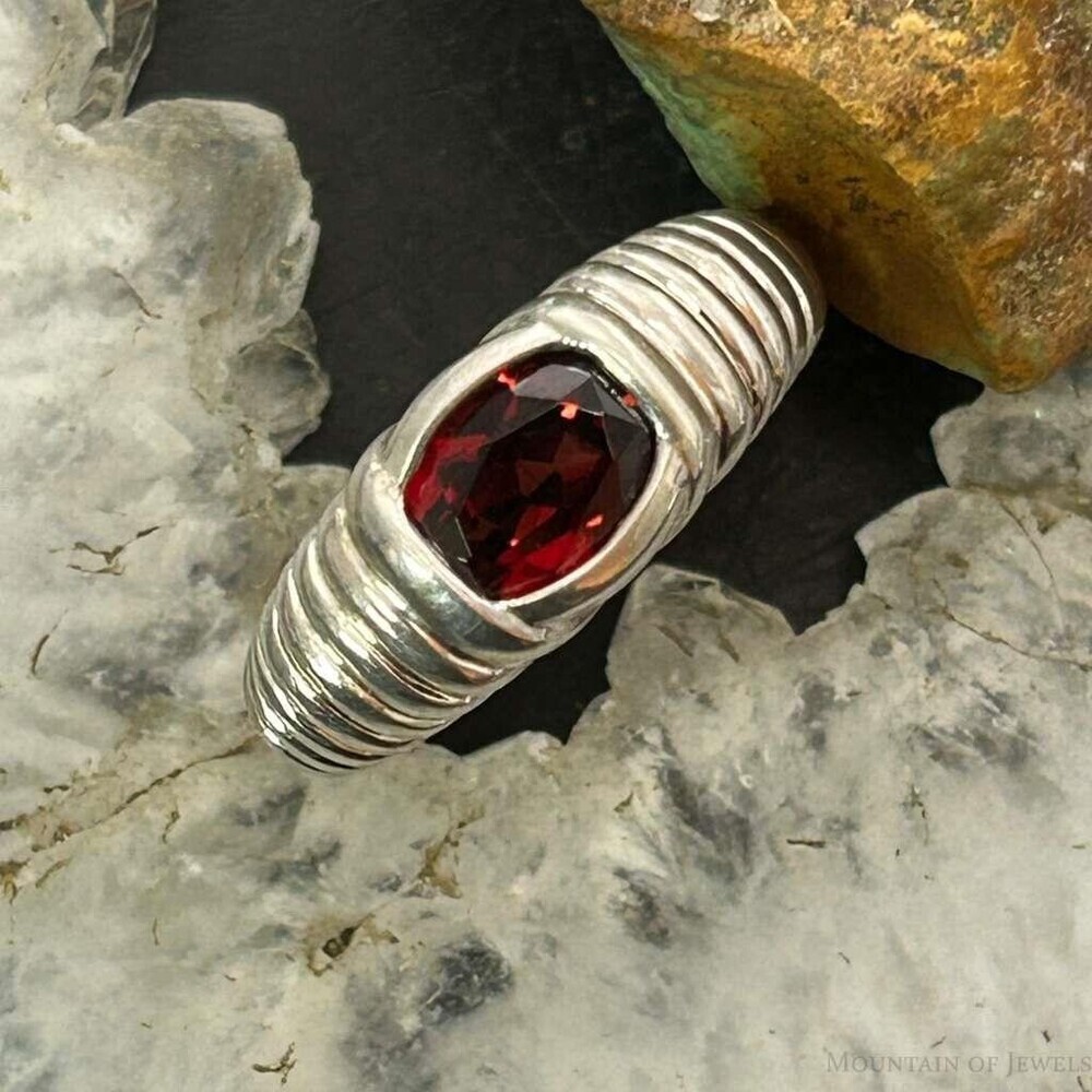 Carolyn Pollack Sterling Silver Faceted Garnet Decorated Ring For Women